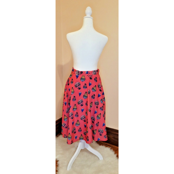SMALL Modcloth Pink A Line Fit & Flare Retro Style Skirt Hot Air Balloons Pocket - Picture 2 of 12